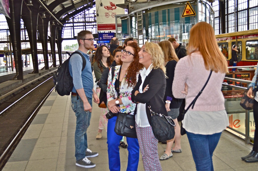 Students and faculty traveled to many destinations by public transportation. Here they wait for a train in Munich.